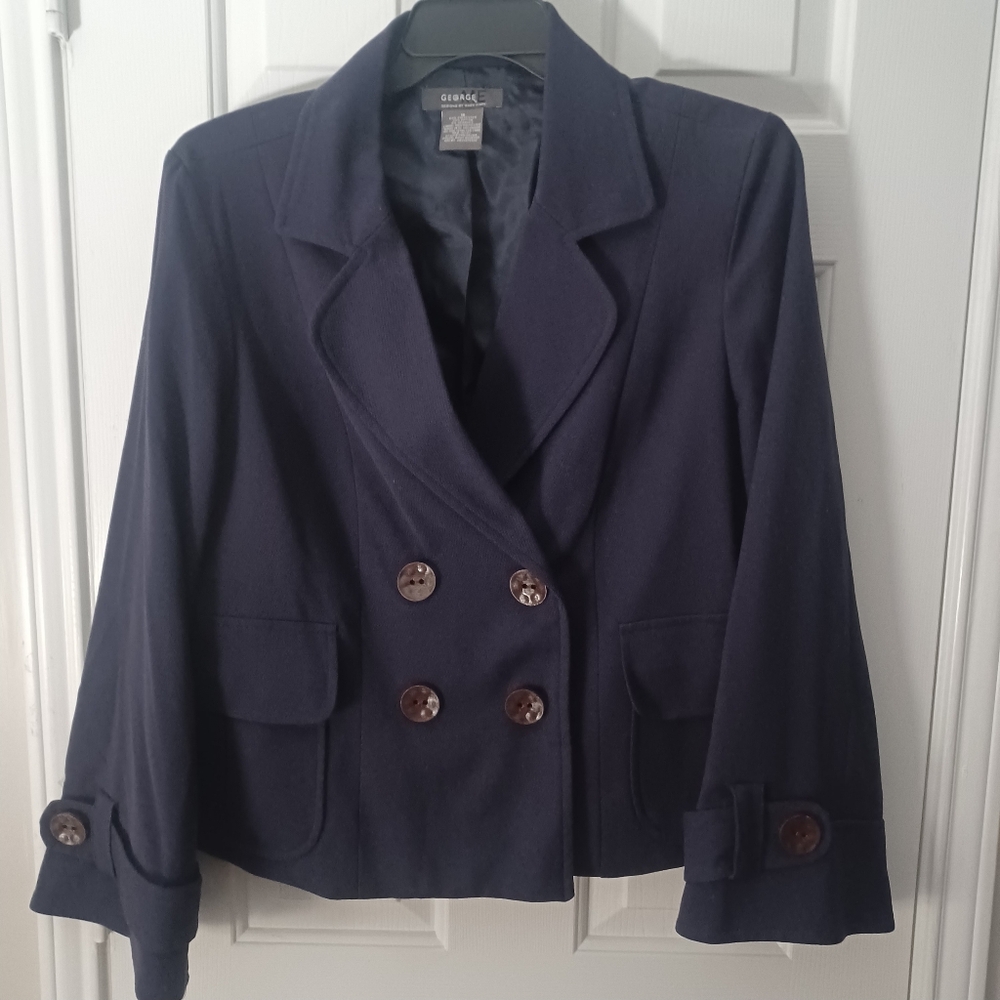 George By Mark Eisen Navy Pea Coat Blazer Sz 16